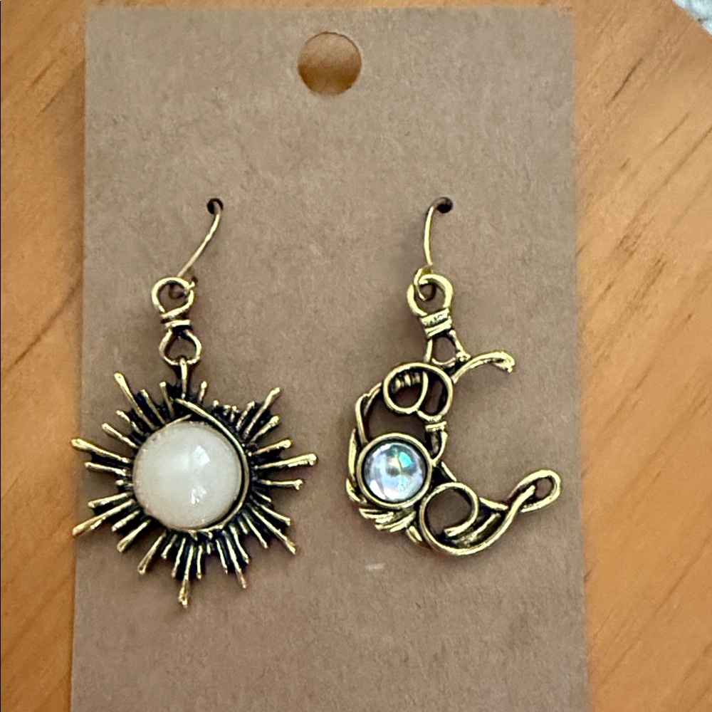 Gold Sun and Moon Earrings